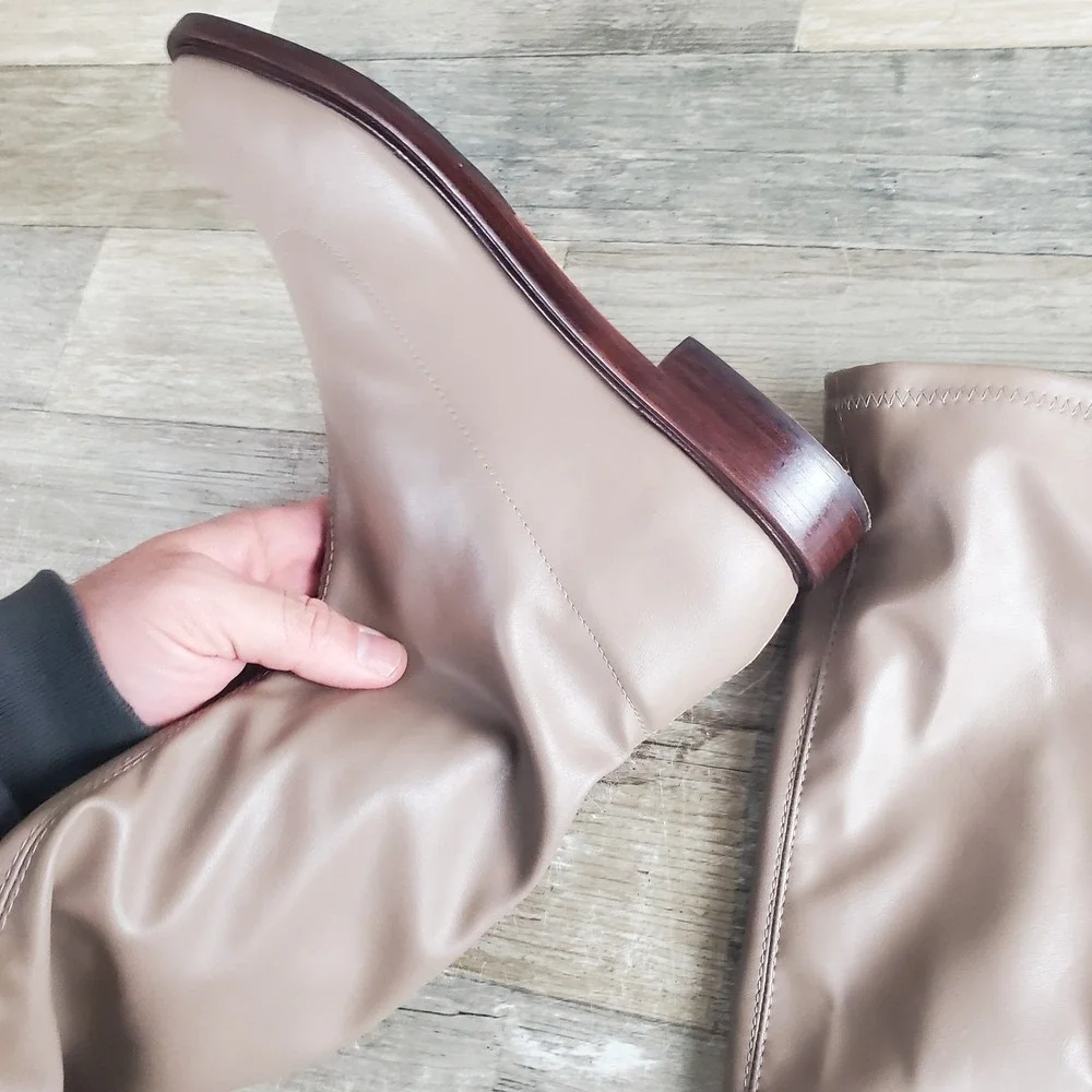 Schutz Kaolin Womens Over-The-Knee Boots Sz 7 B Taupe Leather Side Zip Round Toe